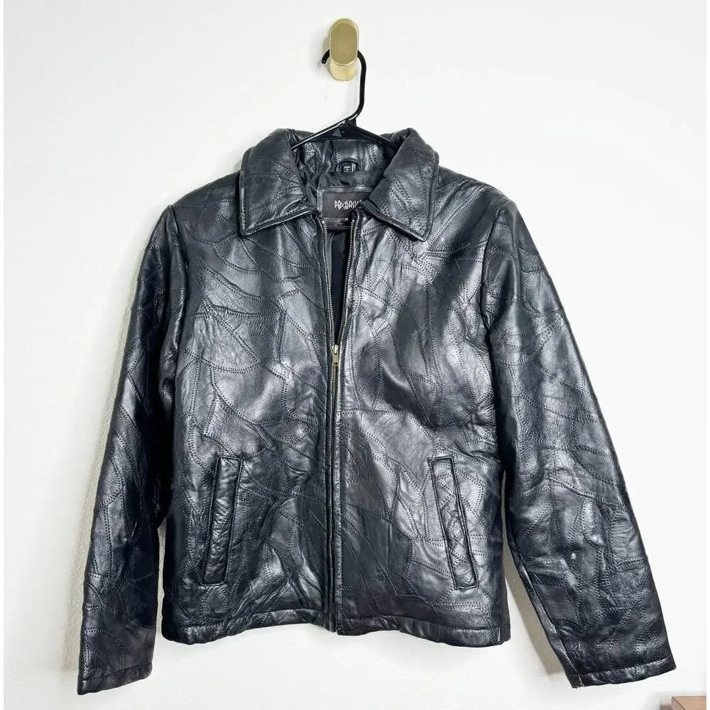 Vintage Black PBX Basics Patchwork Leather Sleek Jacket Coat Medium
